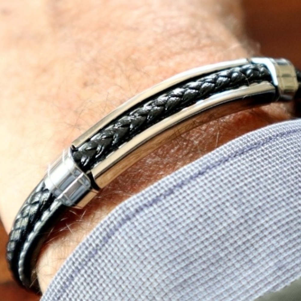 Leather Men’s Bracelet Stainless Steel